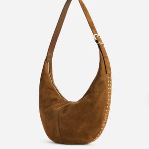 MADEWELL The Essential Curve Stud Embellished Suede Bag Cognac NWT